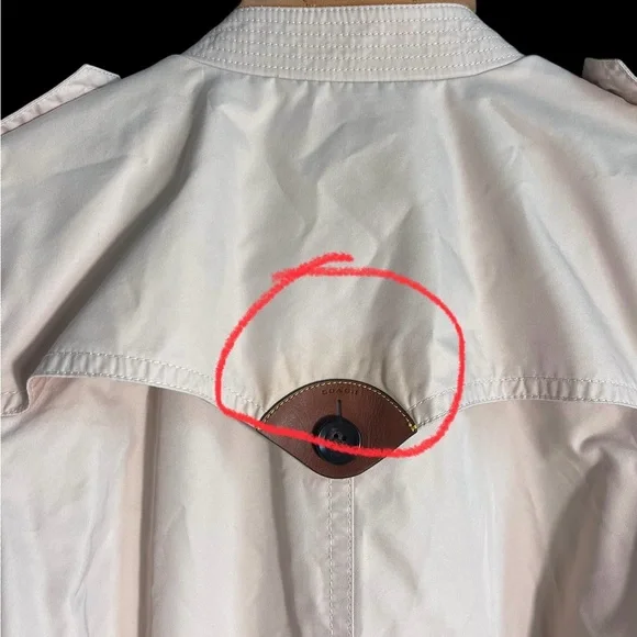 Coach New York F34024 Beige Trench Coat Double Breasted Belted Leather Trim L - Picture 7 of 16